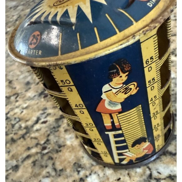 1930's Tin Coin Bank with Images of Children with Money  Made In USA - Picture 4 of 7